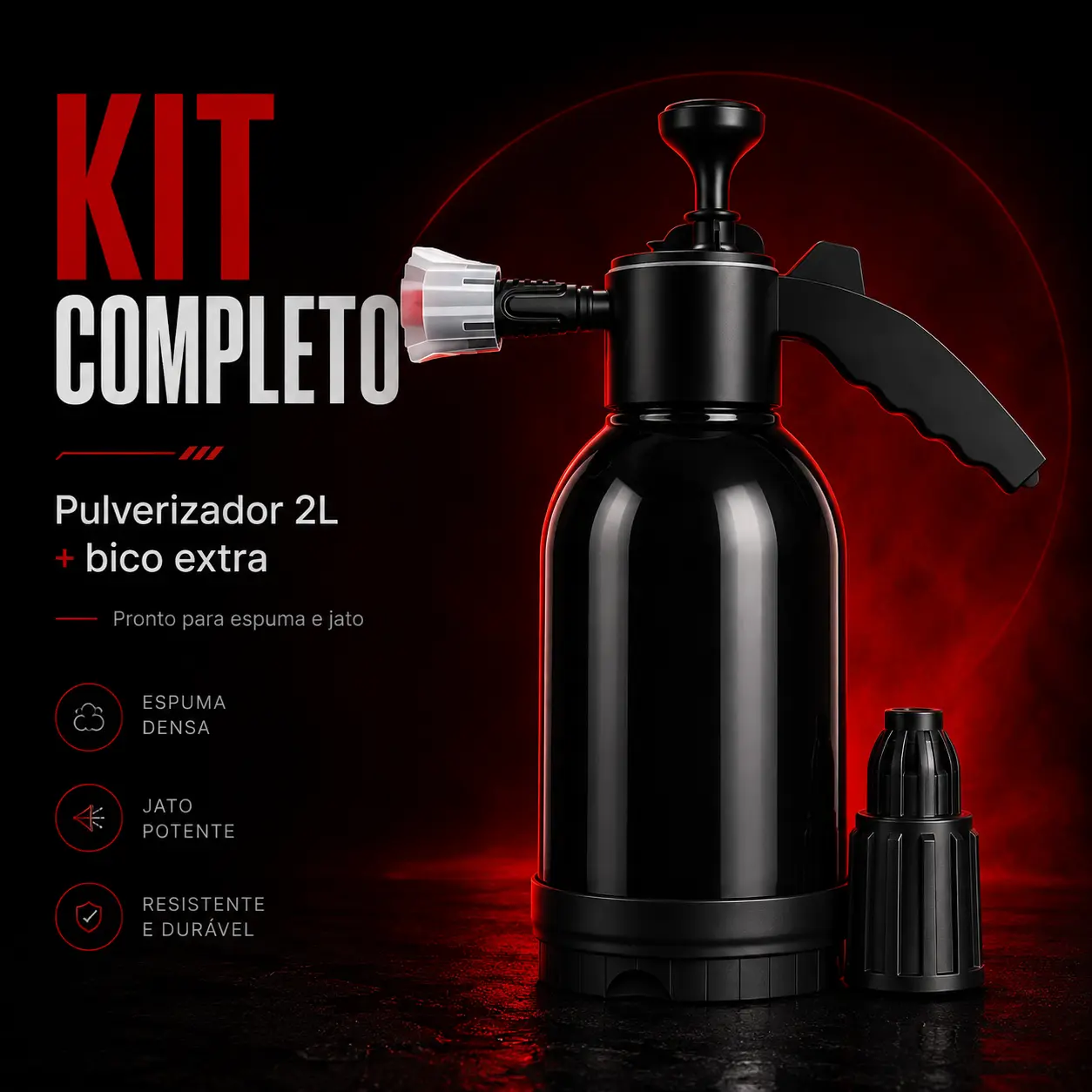 Pulverizador Snow Foam 2L ao lado do bico extra incluso no kit